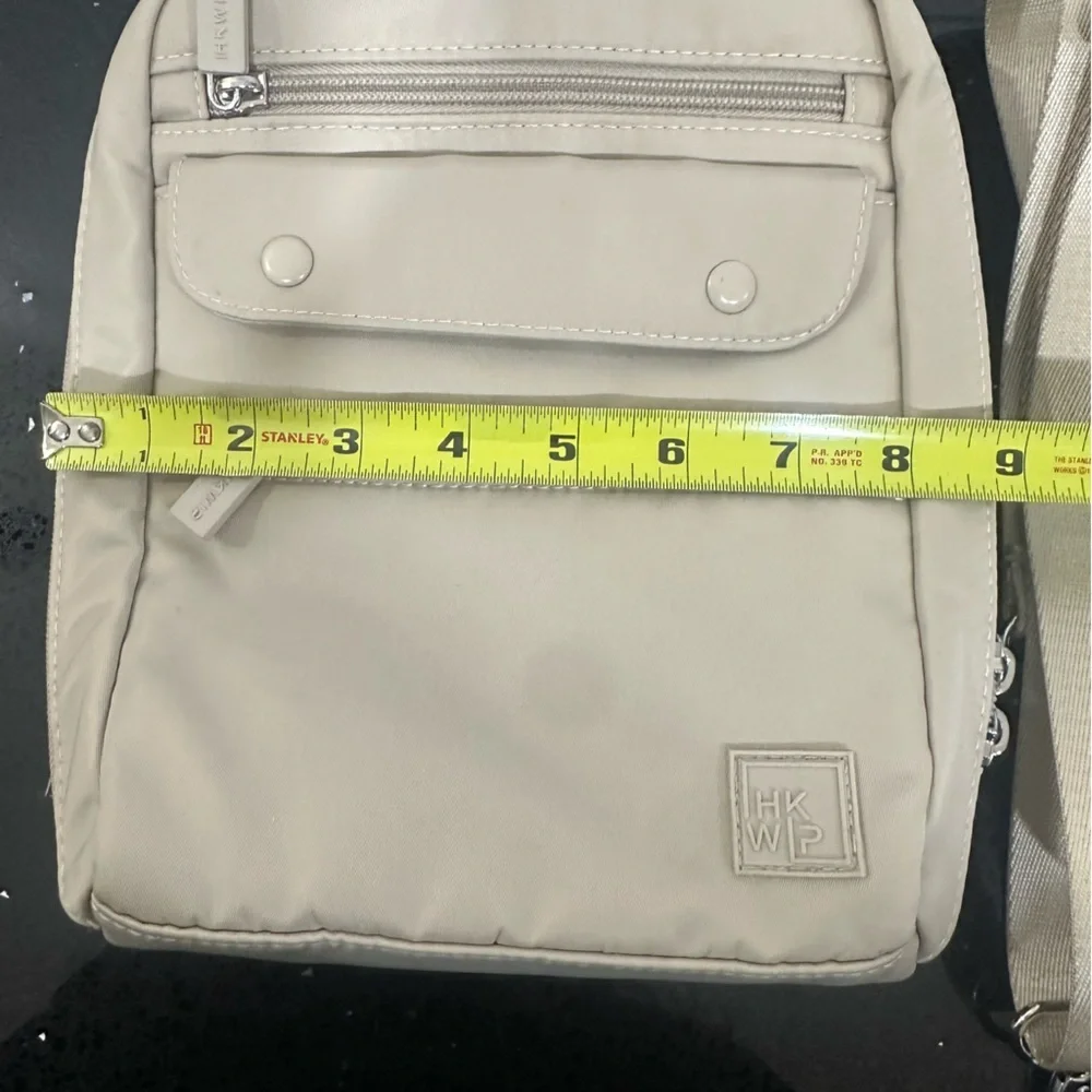 IHKWIP Nylon Multi-Pocket Everyday Essentials Crossbody Bag Tan Beige 2 straps